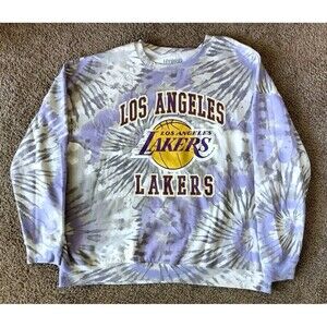 Los Angeles Lakers Sweatshirt Womens XL Purple Tie Dye Short Sleeve